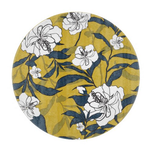 Blooming Flowers Yellow Vintage Seamless Cutting Board