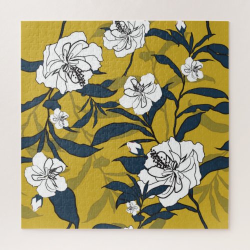 Blooming Flowers Yellow Vintage Seamless Jigsaw Puzzle
