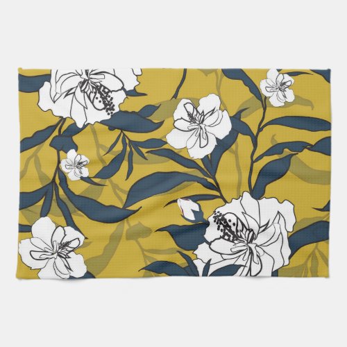 Blooming Flowers Yellow Vintage Seamless Kitchen Towel