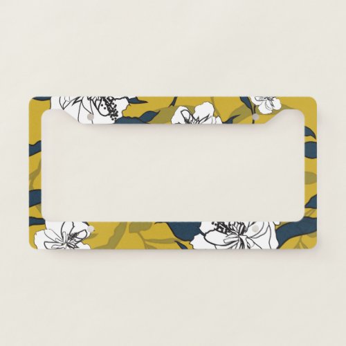 Blooming Flowers Yellow Vintage Seamless License Plate Frame