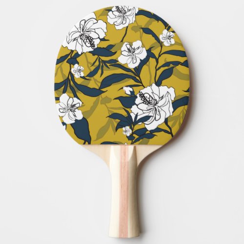 Blooming Flowers Yellow Vintage Seamless Ping Pong Paddle
