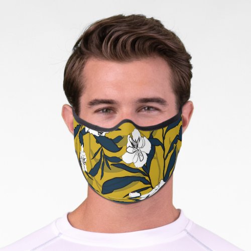 Blooming Flowers Yellow Vintage Seamless Premium Face Mask