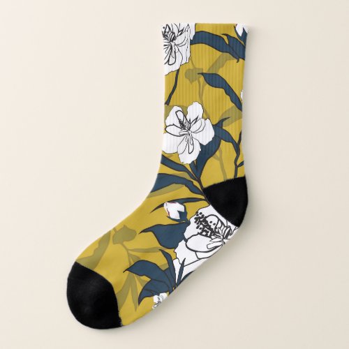 Blooming Flowers Yellow Vintage Seamless Socks