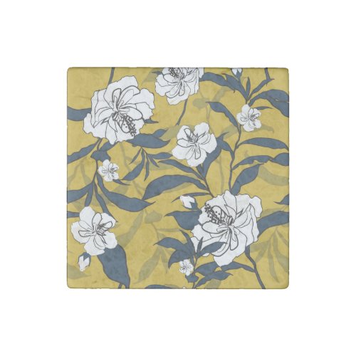 Blooming Flowers Yellow Vintage Seamless Stone Magnet