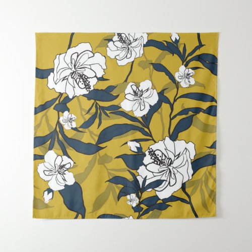 Blooming Flowers Yellow Vintage Seamless Tapestry