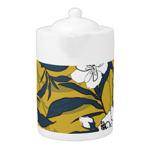 Blooming Flowers: Yellow Vintage Seamless. Teapot
