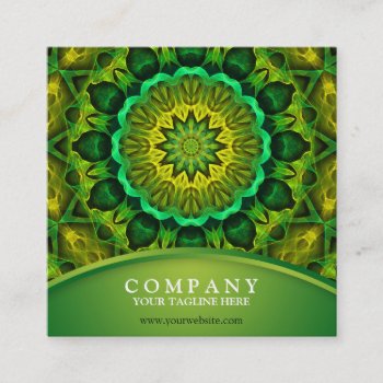 Blooming Forest Guardians  Green Mandala Square Business Card by WavingFlames at Zazzle