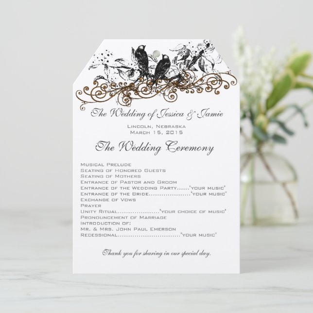 Blooming Forest Vintage Love Birds Wedding Program (Standing Front)