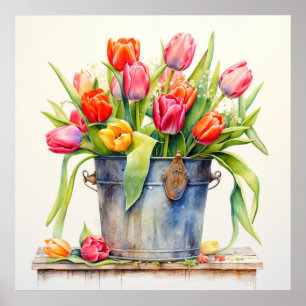 Blooming Freshly Picked Tulips Poster