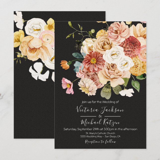 Blooming Garden Floral Dark & Moody Wedding Invitation (Front/Back)