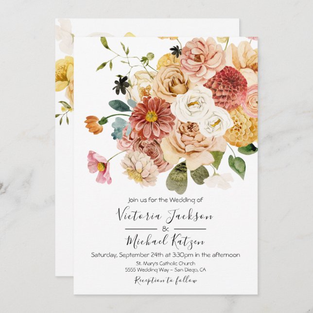 Blooming Garden Floral Light & Airy Wedding Invitation (Front/Back)