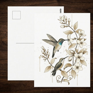 Blooming Garden Hummingbird Spring Greeting Postcard