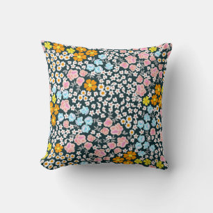 Blooming garden with roses and wildflowers. Vintag Throw Pillow