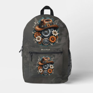 Blooming Gears: Steampunk cowboy style. Printed Backpack