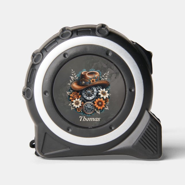 Blooming Gears: Steampunk cowboy style Tape Measure (Front)