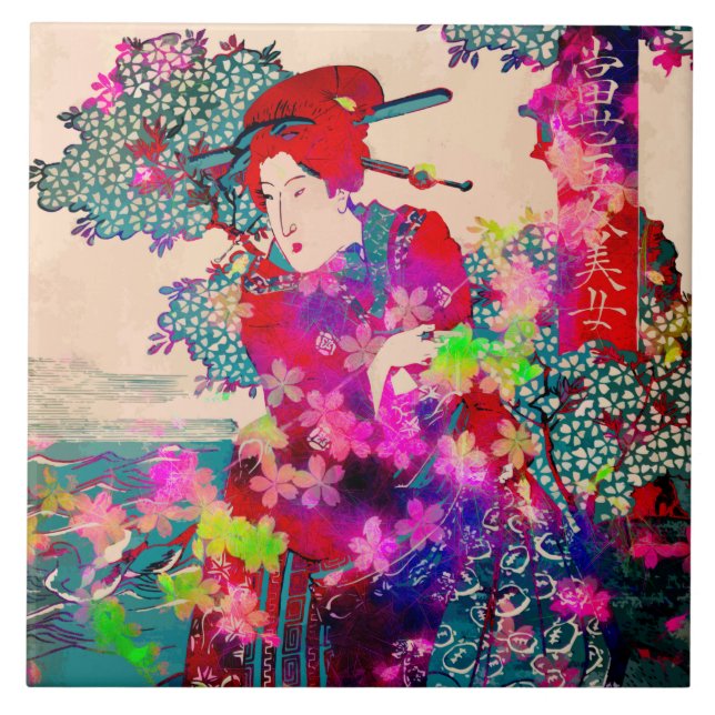 Blooming geisha Ceramic Tile (Front)