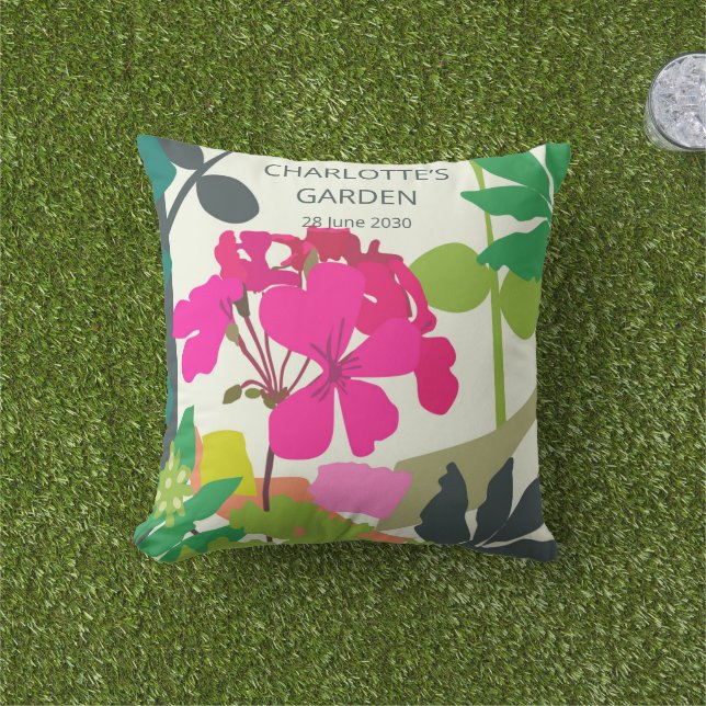  Blooming Geraniums Florist Garden Party  Outdoor Pillow (Grass)