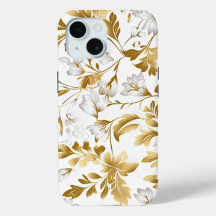 Blooming Gold Floral Branch On White Background iPhone 15 Case