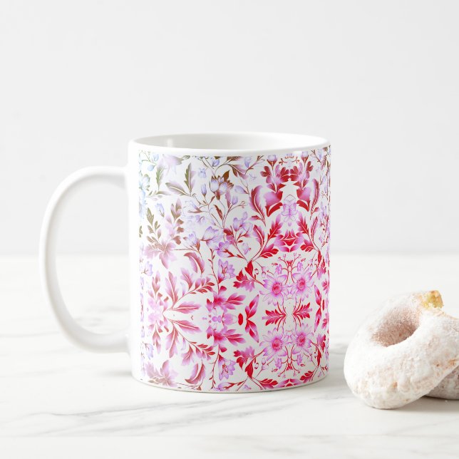 Blooming Gold Floral Branch On White Background Coffee Mug (With Donut)