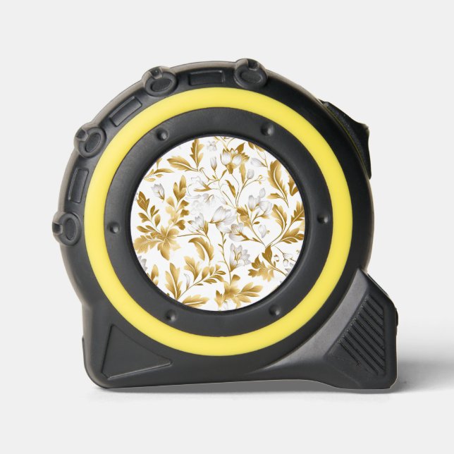 Blooming Gold Floral Branch On White Background Tape Measure (Front)