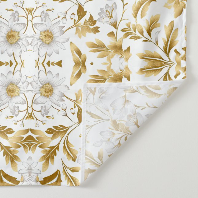 Blooming Gold Floral Branch On White Background Tapestry (Detail)