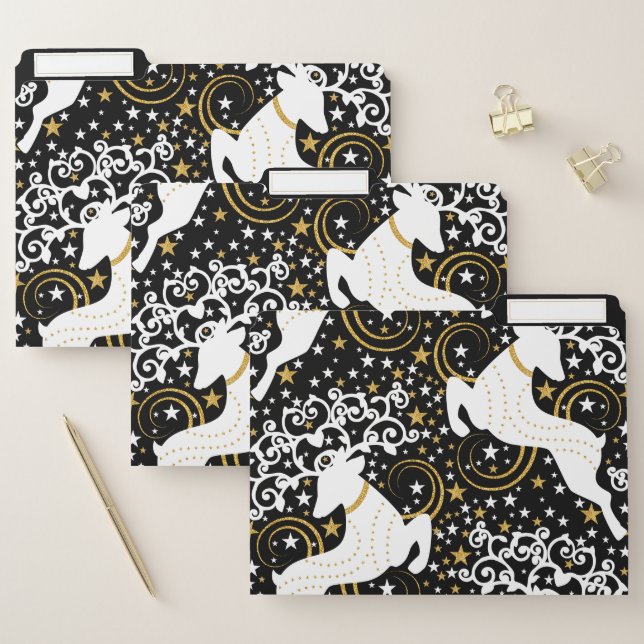 Blooming Golden Christmas Floral Deer File Folder (Set)