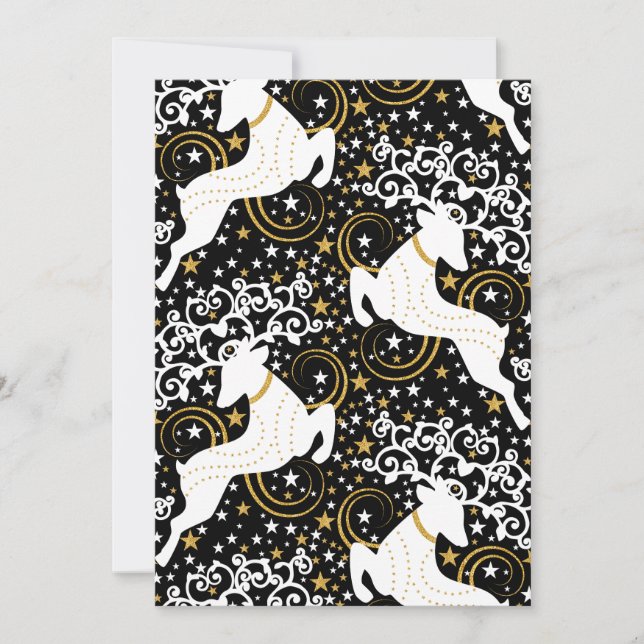 Blooming Golden Christmas Floral Deer Holiday Card (Front)