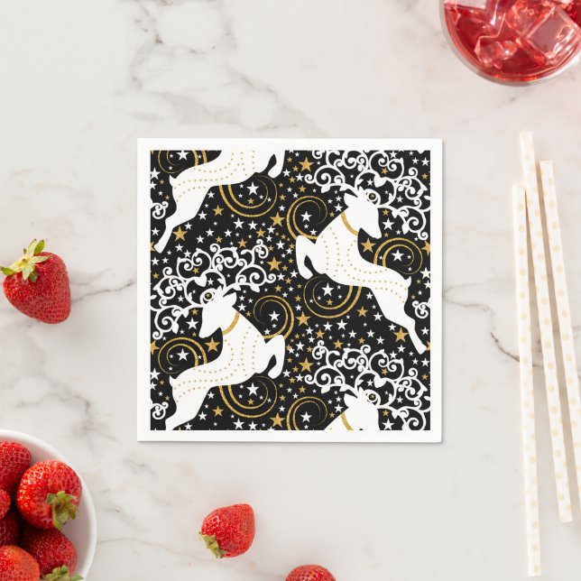 Blooming Golden Christmas Floral Deer Napkins (Insitu)