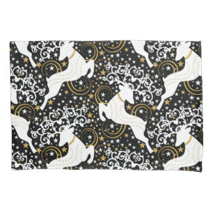 Blooming Golden Christmas Floral Deer Pillow Case