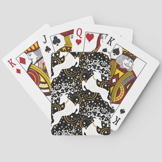 Blooming Golden Christmas Floral Deer Poker Cards (Back)