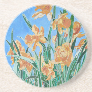 Blooming Golden Daffodils Bold Line Art Coaster