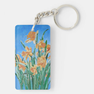 Blooming Golden Daffodils Bold Line Art Keychain