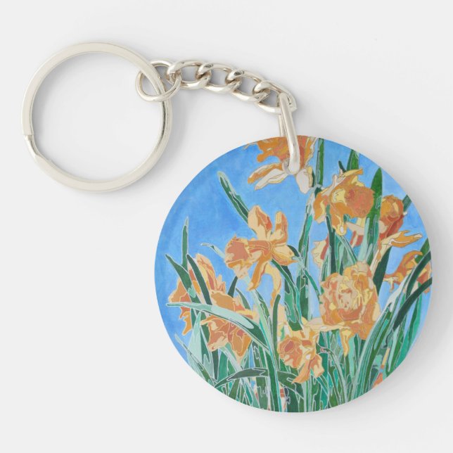 Blooming Golden Daffodils Bold Line Art Keychain (Front)
