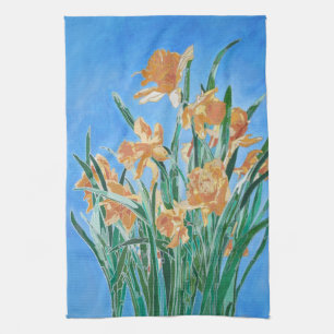 Blooming Golden Daffodils Bold Line Art Kitchen Towel