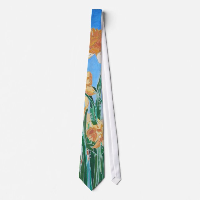 Blooming Golden Daffodils Bold Line Art Neck Tie (Front)