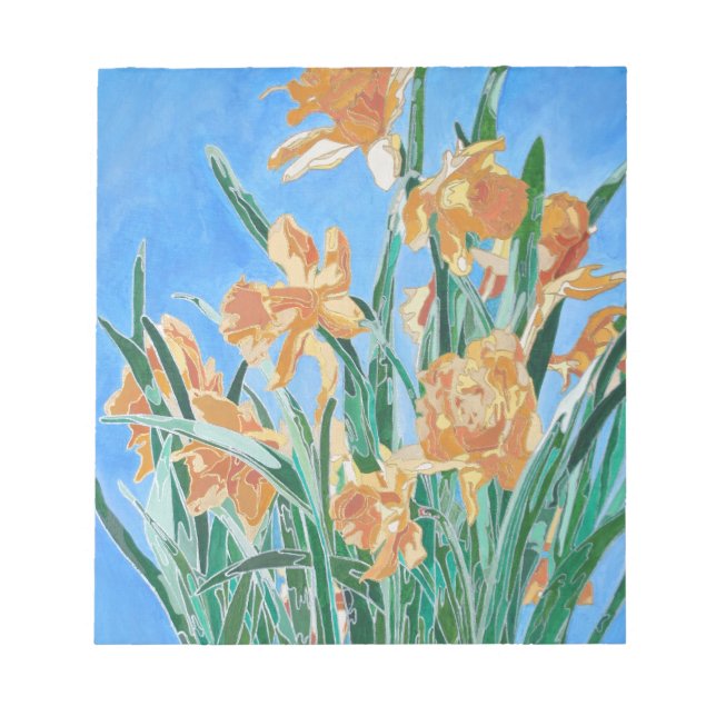 Blooming Golden Daffodils Bold Line Art Notepad (Front)