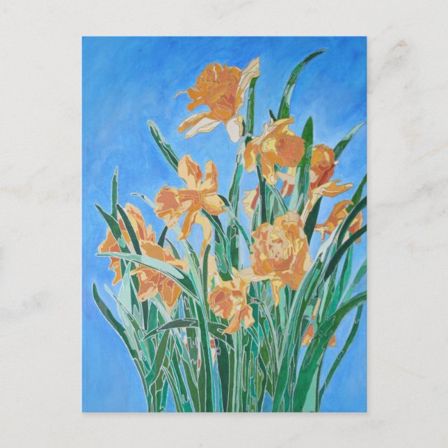Blooming Golden Daffodils Bold Line Art Postcard (Front)