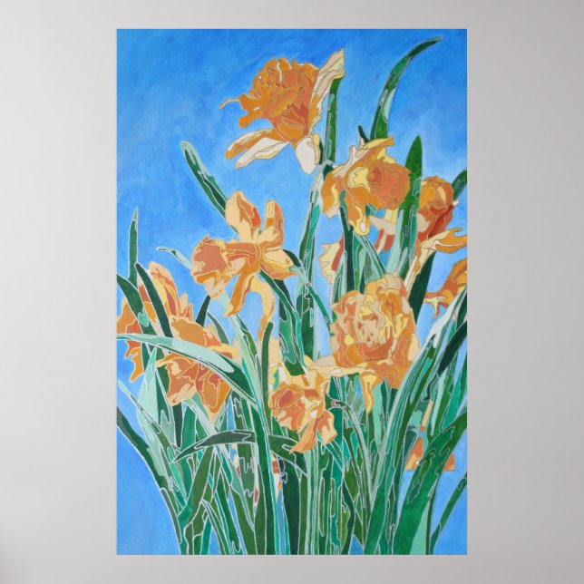 Blooming Golden Daffodils Bold Line Art Poster (Front)