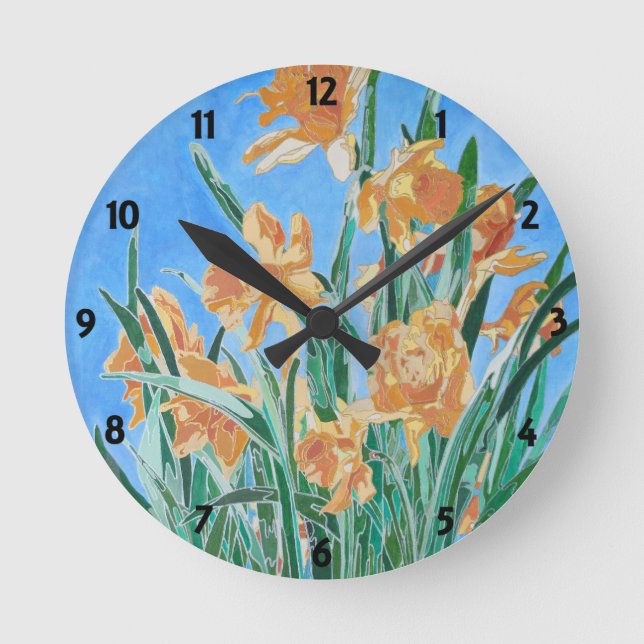 Blooming Golden Daffodils Bold Line Art Round Clock (Front)
