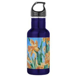 Blooming Golden Daffodils Bold Line Art Stainless Steel Water Bottle
