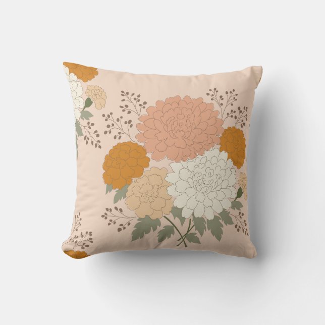 Blooming Harmony-Peach & Orange Throw Pillow (Front)