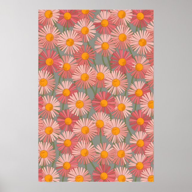 Blooming Harmony – Retro Daisy Pattern Poster (Front)