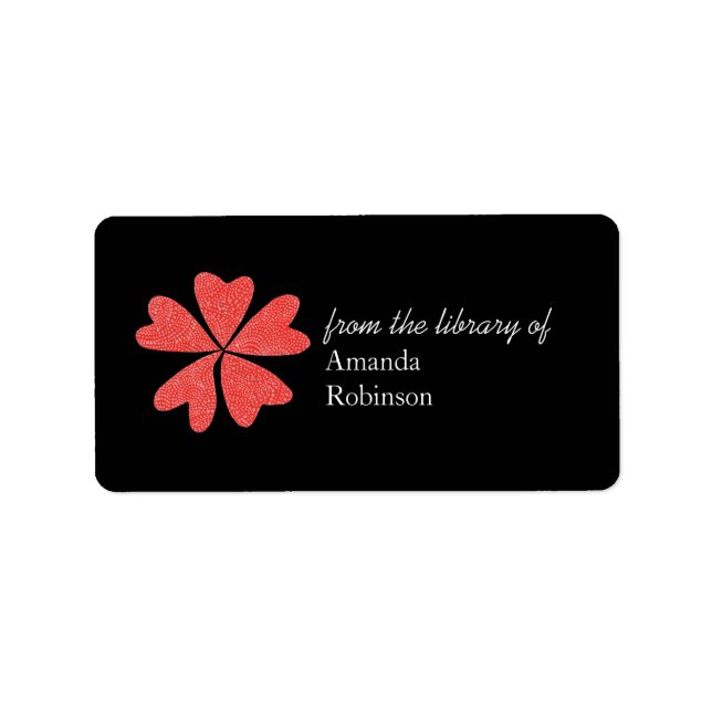 Blooming hearts personalized bookplate - black (Front)