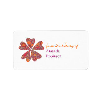 Blooming hearts personalized bookplate - purple