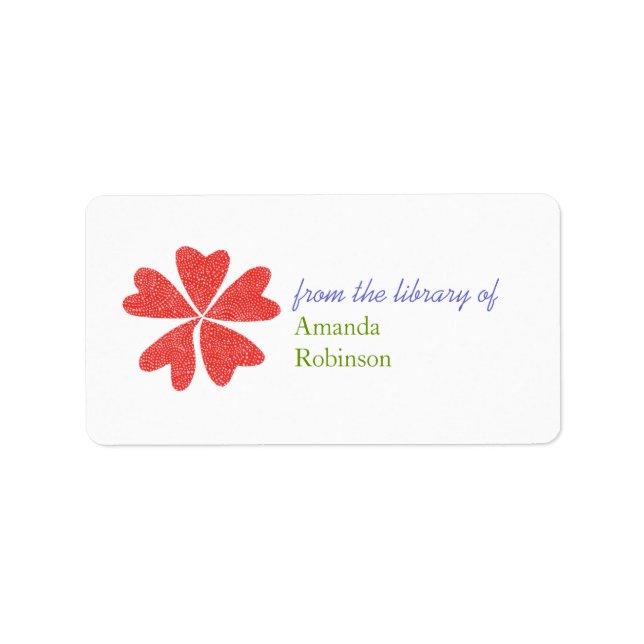 Blooming hearts personalized bookplate - red (Front)