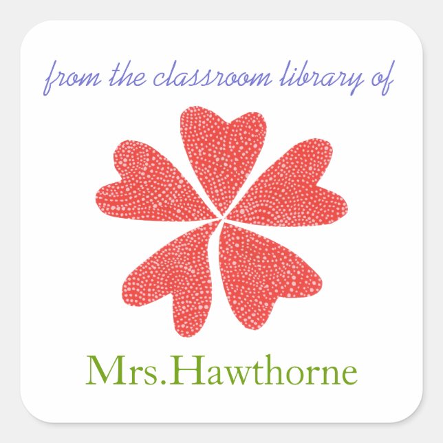 Blooming hearts personalized teacher bookplate (Front)