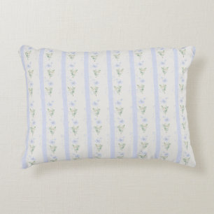 Blooming Heirloom Flower Stripe Blue Romance  Accent Pillow