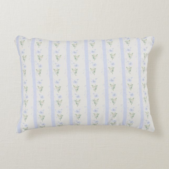 Blooming Heirloom Flower Stripe Blue Romance  Accent Pillow (Front)