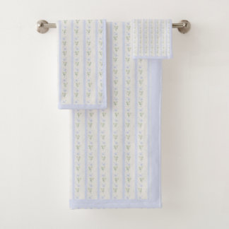 Blooming Heirloom Flower Stripe Blue Romance Bath Towel Set