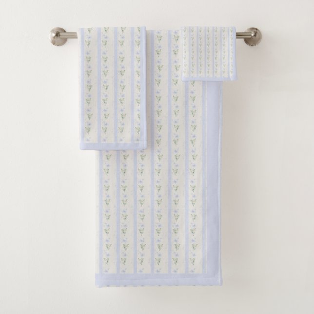 Blooming Heirloom Flower Stripe Blue Romance  Bath Towel Set (Insitu)